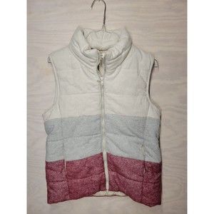 Entro Women's SZ Medium Vest Zip Up Striped Pockets Thick Linen Blend